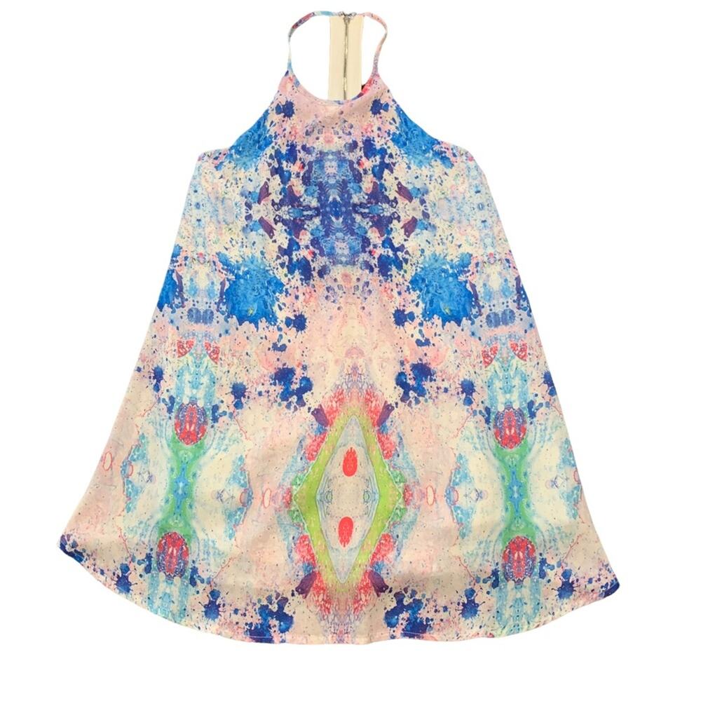 Shareen Womens abstract paint splatter dress with cutout size 8
